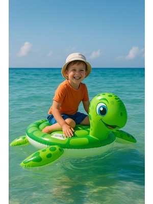 Caretta Caretta Şekilli Şişme Deniz Yatağı – 140X140 cm | Tutma Kulplu Sevimli Kaplumbağa Havuz Oyuncağı