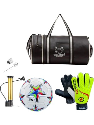 Degaj Çocuk ve Yetişkin Kaleci Eldiveni Silindir Spor Çanta Futbol Topu Pompa Hediyeli
