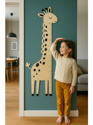 Karbonsoft Sevimli Zürafa Şekilli Ahşap Boy Ölçer - Montessori Çocuk Odası Dekoru