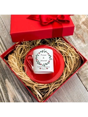 Kişiye Özel Hediyelik Türk Kahvesi Fincan Seti - Çelenk Figürlü