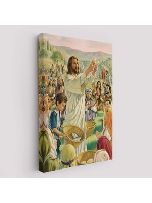 Rab Isa Binlerce Kişiyi Birkaç Ekmek ve Balıkla Doyuruyor Tablo Jesus Christ -6386