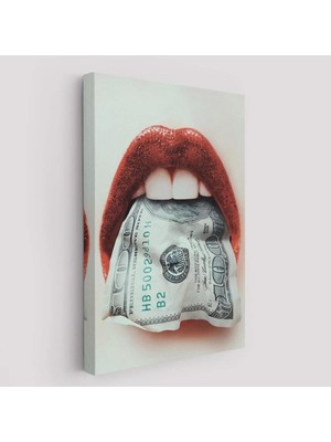 Ağzın Da Dolar Olan Kadın Duvar TABLOSU-6260