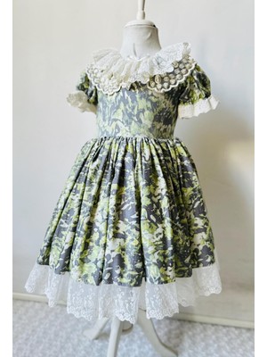 Gala Desenli Etek Ucu Dantelli Çocuk Elbise