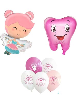 Ilk Dişim Çıktı Diş Perisi Pembe Folyo Balon Set