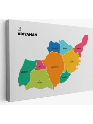 Adıyaman  Ili ve Ilçeler Haritası  Dekoratif Kanvas Tablo 1251