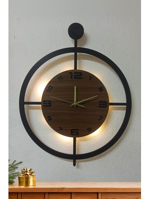 50X40 cm Ceviz Oval LED Işıklı Ahşap Duvar Saati, Şık ve Modern Dekorasyon Seçeneği