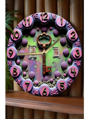 Sessiz Yuvarlak Ahşap Duvar Saati, Kuvars Hareketli, 3D ve 2d Tasarım Özellikli