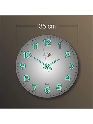 Kalın Rakam Bombe Camlı Sessiz Kayar Duvar Saati 35 cm