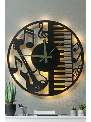 50X50 cm Müzik Temalı Işıklı Dekoratif Duvar Saati