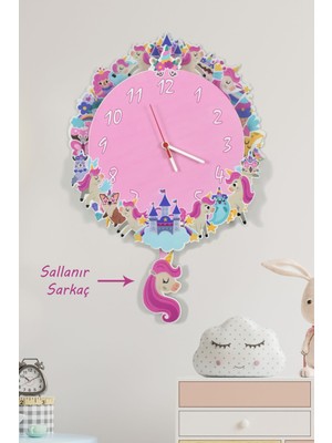 Çocuk Odası Renkli 3D Unicorn Ahşap Duvar Saati, Şık ve Eğlenceli Tasarım