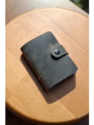 Erkek Kartlık Hakiki Deri 10 - 20 Şeffaf Bölmeli Mini Kartlık Kartvizitlik 9.5 x 7.5 cm Gri