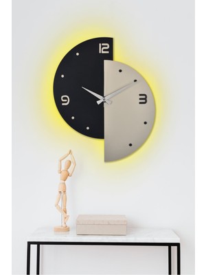 Ahşap Işıklı Siyah Gri Duvar Saati 40X50 cm