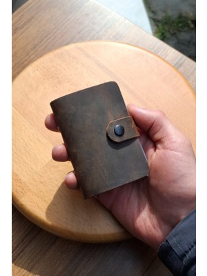 Erkek Kartlık Hakiki Deri 10 - 20 Şeffaf Bölmeli Mini Kartlık Kartvizitlik 9.5 x 7.5 cm Taba Eskitme