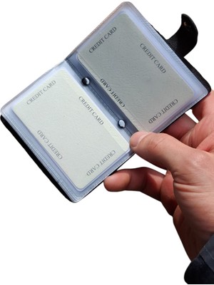 Erkek Kartlık Hakiki Deri 10 - 20 Şeffaf Bölmeli Mini Kartlık Kartvizitlik 9.5 x 7.5 cm Antrasit