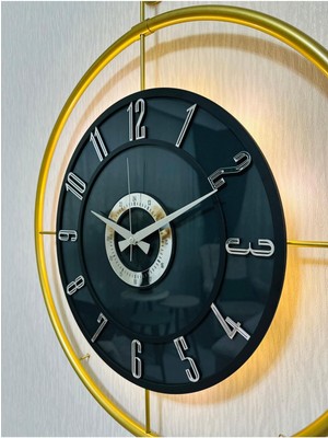 Aydınlatmalı Büyük Metal Camlı Duvar Saati, 60X80 Cm, Gold, Füme, Siyah, Gümüş Renkleri