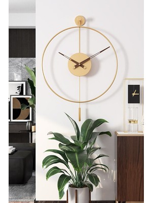 Modern Altın Renkli Sarkaçlı Duvar Saati, 50X75 Cm, Şık Dekoratif Tasarım