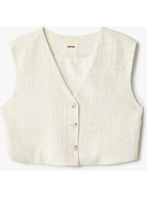 Koton Viskon Keten Karışımlı Düğmeli Crop Blazer Yelek