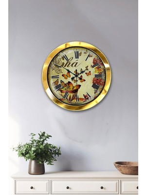 Şık 36 cm Altın Renkli Metal Duvar Saati, Dekoratif ve Havalı Tasarım