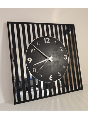 Bohem Tasarımlı Siyah Pleksi ve Ahşap Duvar Saati 42X42 cm