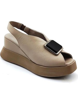 Albini 10240 Hakiki Deri Kadın Günlük Sandalet-Vizon