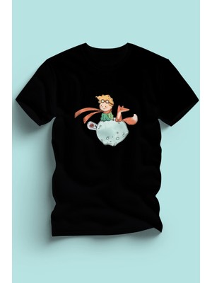 Maki Home Kaliteli Penye Kız Çocuk Kucuk Prens Petit Prince Baskılı Beyaz Siyah Gri Tshirt 5 6 7 8 9 10 11 12 13 14 Yaş