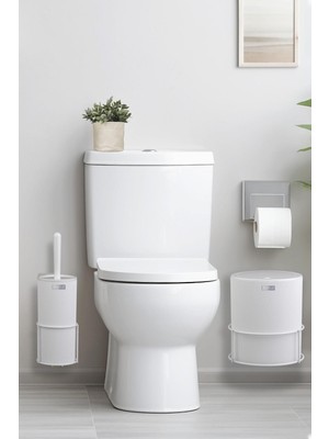 19 x 23 Beyaz Eko Magic Askılı Yuvarlak Mina 2'li Wc Kova ve Fırça Seti Banyo Beyaz Plastik 5 L Oky