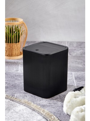 Siyah Line Çizgili Kare Kapaklı Klik Çöp Kovası Banyo Mutfak 6 L Ahmet Havan / Istoç 10.ada NO:153-
