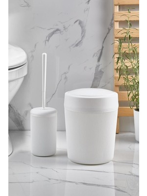 Beyaz Beyaz Banyo Çöp Kovası ve Tuvalet Fırçası Seti 287 3 Plastik