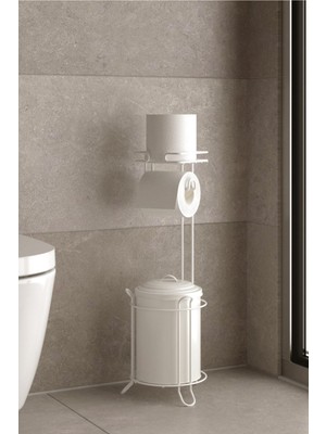 Çöp Kovası ve Ayaklı Yedekli Tuvalet Kağıtlık Beyaz MG095