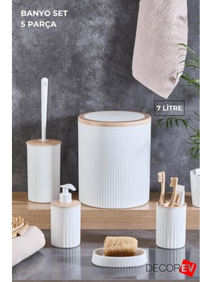 Büyük Banyo 5’li Set Çöp Kovası 7 Litre Beyaz