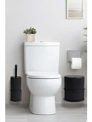 Siyah Eko Magic Askılı Yuvarlak Mina 2'li Wc Kova ve Fırça Seti