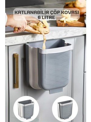 Akordiyon Katlanabilir Askılı Banyo ve Mutfak Çöp Kovası 6 Lt