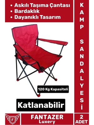 Dayanıklı Askılı Taşıma Çantalı Bardaklık Yeri 120 kg Kapasiteli Katlanabilir Kamp Sandalyesi 2 Adet