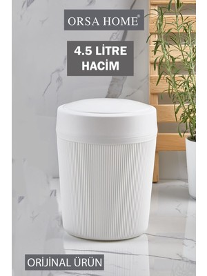 4.5 Lt Beyaz Çizgi Desen Banyo, Mutfak, Ofis Çöp Kovası.