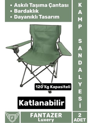 Dayanıklı Askılı Taşıma Çantalı Bardaklık Yeri 120 kg Kapasiteli Katlanabilir Kamp Sandalyesi 2 Adet