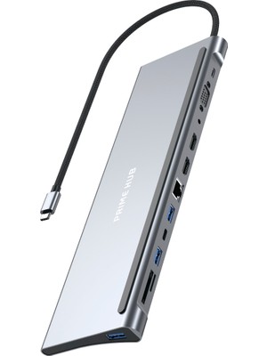 Fulltech FH18 12'si 1 Arada Usb-C Çoklayıcı | 2x 4K Hdmı, 100W Pd, RJ45, 3x Usb, Kart Girişi ve Ses Çıkışı