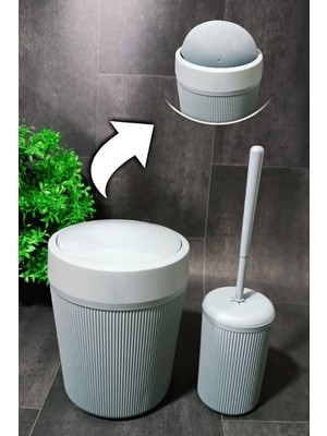 Banyo Çöp Kovası Wc Tuvalet Fırçası 2'li Akrilik Set Gri