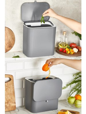 Gri Fonksiyonel Kapaklı Banyo ve Mutfak Tezgah Üstü Çöp Kovası