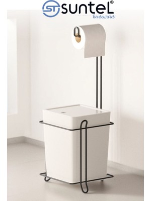 Banyo Mutfak Çöp Kovası & Metal Standlı Tuvalet Kağıtlık Seti - Şık ve Fonksiyonel