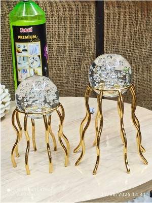 Iki Parçalı Gold Ayaklı Cam Küre, Deniz Anası Tasarımı, Modern Masa Dekoru