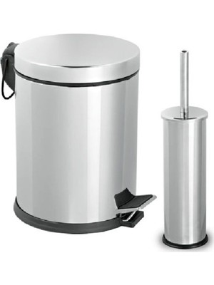 5 Lt Micro Pedallı Çöp Kovası ve Micro Wc Fırçalık Paslanmaz Krom