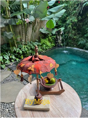 70 cm Bambu Kahve Çiçekli Dekoratif Şemsiye Ev ve Organizasyon Süsü