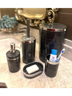 Banyo Seti 5'li, Yuvarlak, Akrilik-Çöp Kovası, Wc Fırçalık, Sıvı Sabunluk, Diş Fırçalık, El Sabunlu