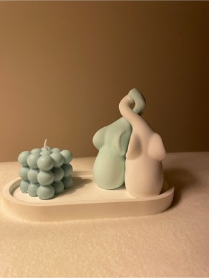 Mint ve Beyaz Renkli Aşk Fillerli Dekoratif Mum Seti, Şık ve Güzel Görünüm Sağlar.