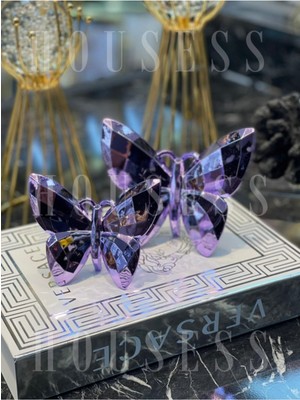 Mor Kelebekli 2'li Dekoratif Mini Biblo, Şık ve Kaliteli Süs Aksesuarı