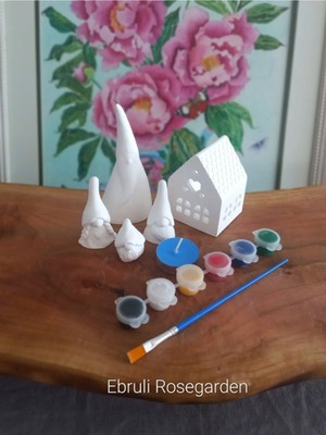 Sevimli Şans Cücesi, Ev Mumluk, Boyama Seti ve Boya Fırçası, Beyaz, 4'lü Paket