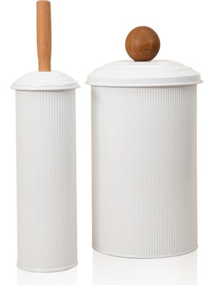 Stripe Çöp Kovası & Tuvalet Fırçası Banyo Seti Beyaz