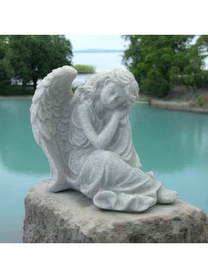 Beyaz Mermer Görünümlü Melek Heykeli, Şık ve Zarif Dekorasyon Parçası