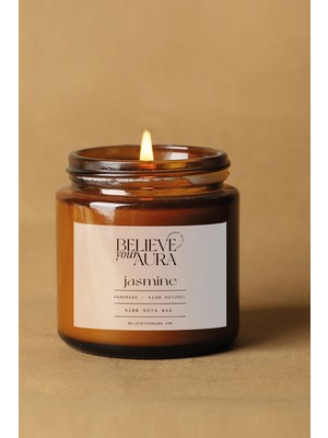 Yasemin Kokulu Doğal Soya Mum, 100 cc Amber Kavanoz Aromaterapi Mumu