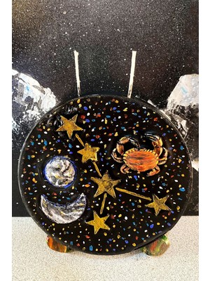 Yengeç Burcu Dekoratif 2d Soya Wax Mum, Çikolata Kokulu, Siyah ve Altın Detaylı